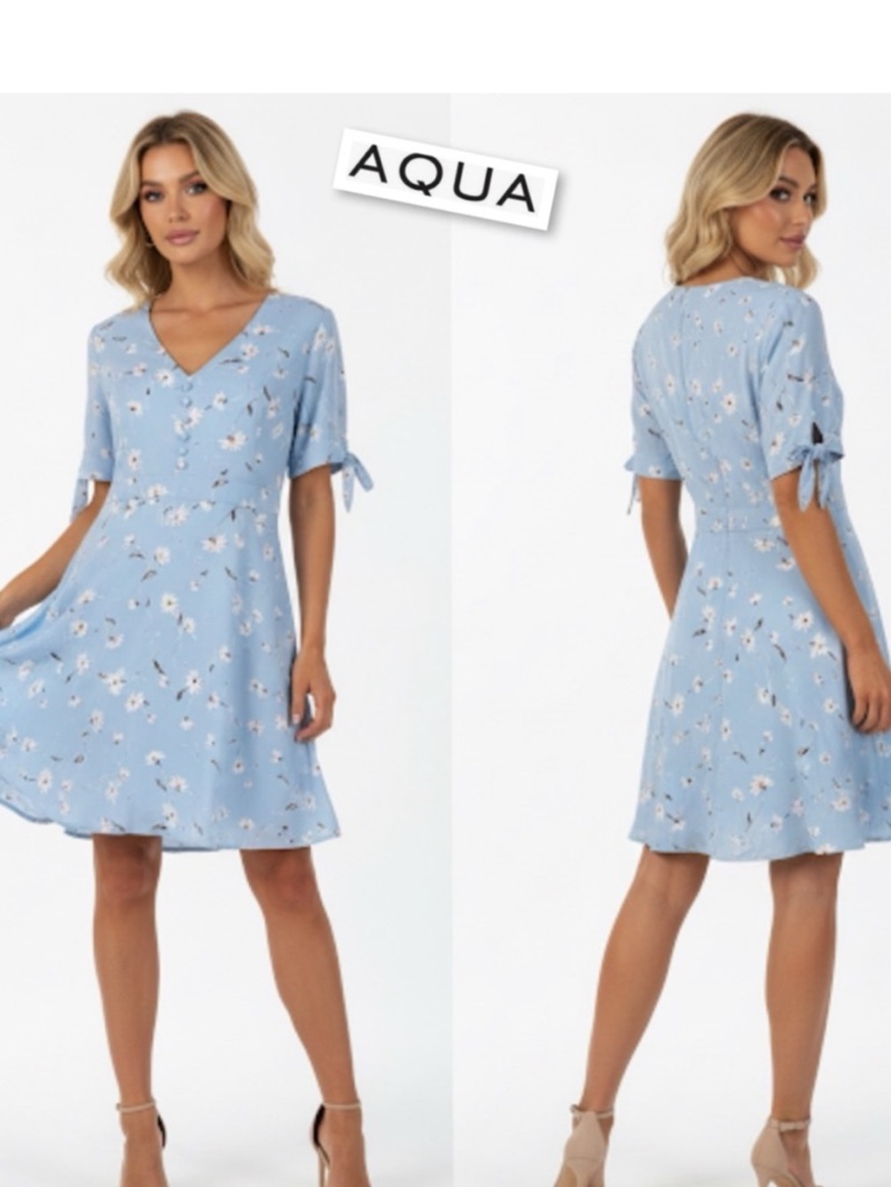 AQUA FIT-AND-FLARE FLORAL PRINT DRESS Size L - Picture 7 of 8